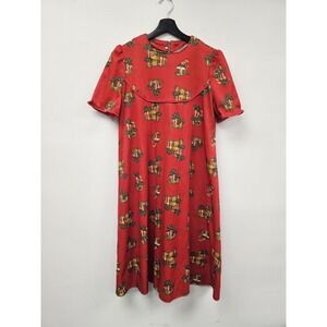 Vintage Mushroom Dress Womens Medium Red Short Sleeve A Line‎ Novelty Print 70s
